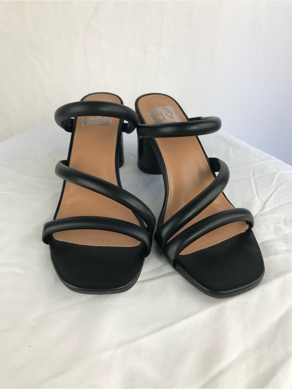 DV Dolce Vita Myla Black Strappy Block Heel Sandals Qpen Square Toe 7